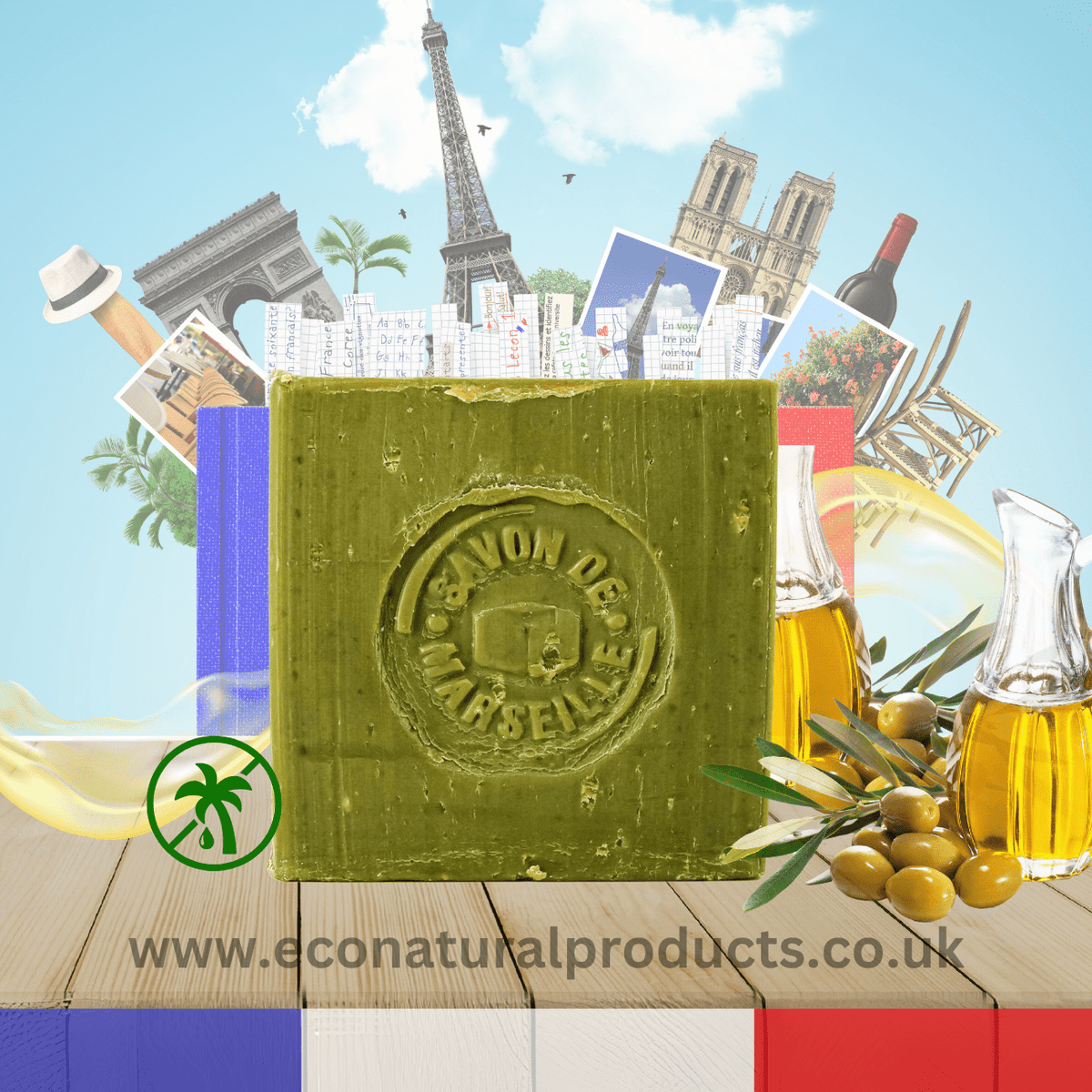 Marseille Soap French Traditional Recipe Verte (Palm Oil Free) 300g - FouFour - Savon de Marseille - Bar Soap - Eco Natural Products