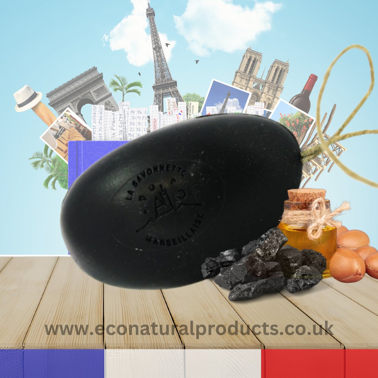 Marseille Soap Galet Charcoal Argan 155g - FouFour - Savon de Marseille - Bar Soap - Eco Natural Products