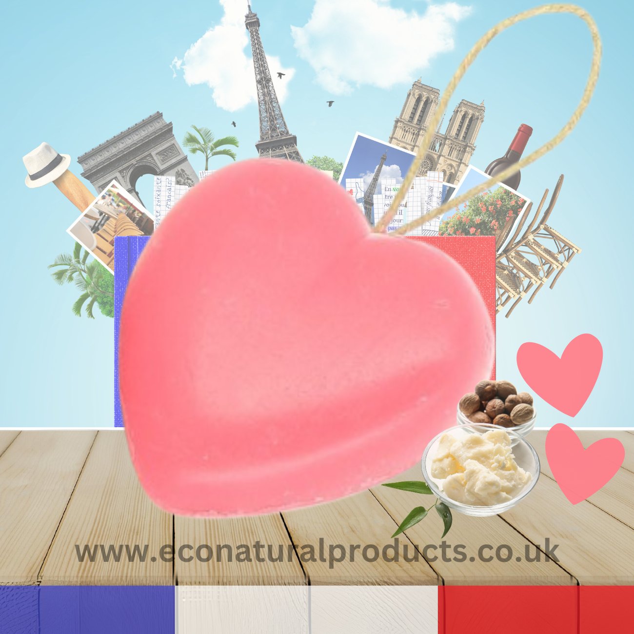 Marseille Soap Heart on Cord Red I Love You 90g - Eco Natural Products - FouFour - Savon de Marseille - Soap Bar