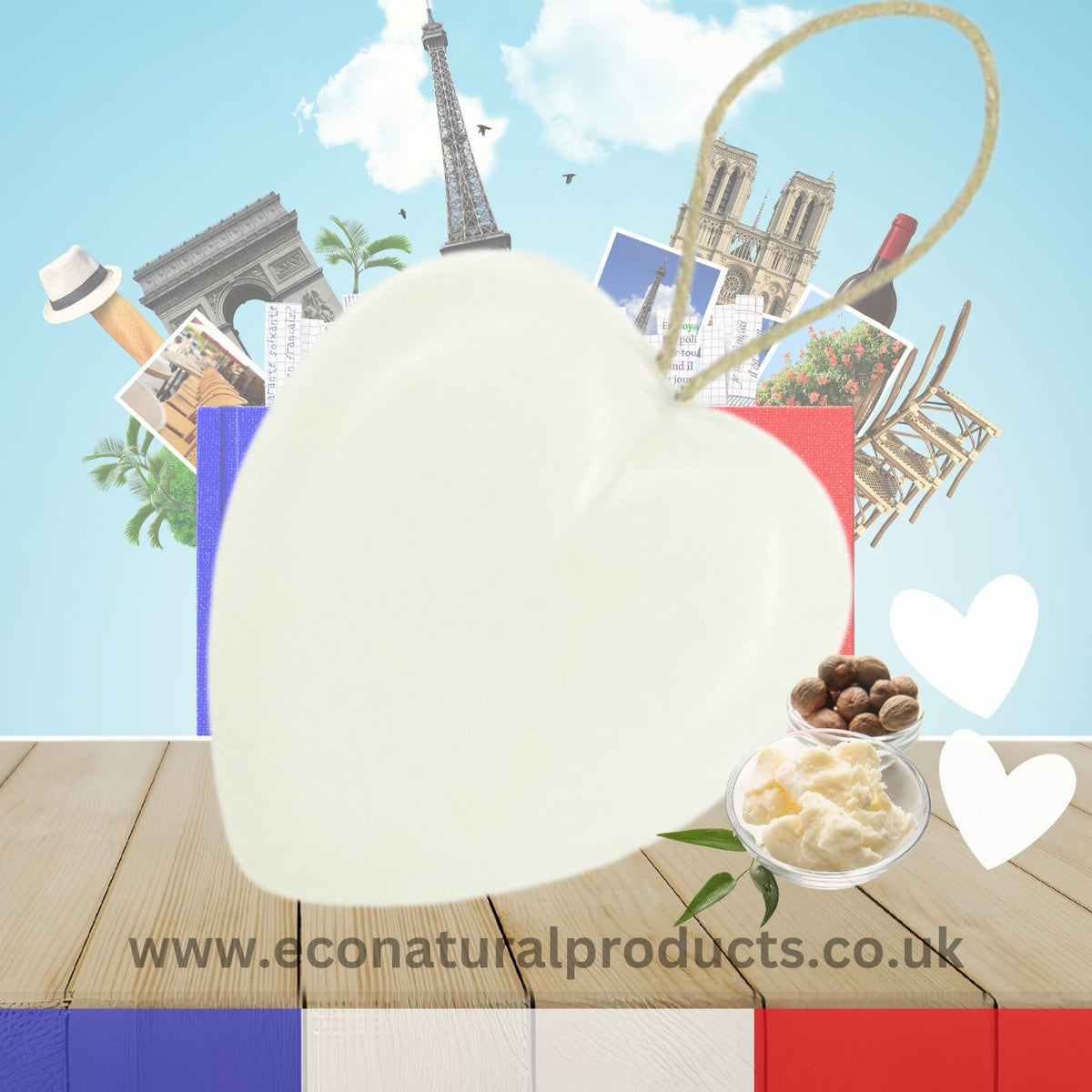 Marseille Soap Heart on Cord White Maman 95g - FouFour - Savon de Marseille - Soap Bar - Eco Natural Products