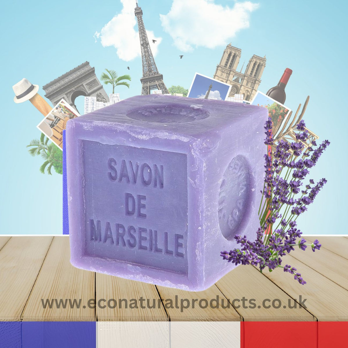 Marseille Soap Lavender Traditional French Recipe Cube 300g - FouFour - Savon de Marseille - Bar Soap - Eco Natural Products