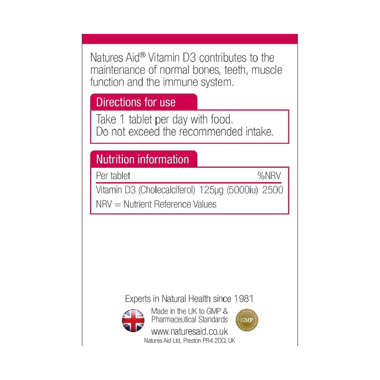 Maximum Strength Vitamin D3 5000iu 60 Tablets - Natures Aid - Vitamins & Supplements - Eco Natural Products