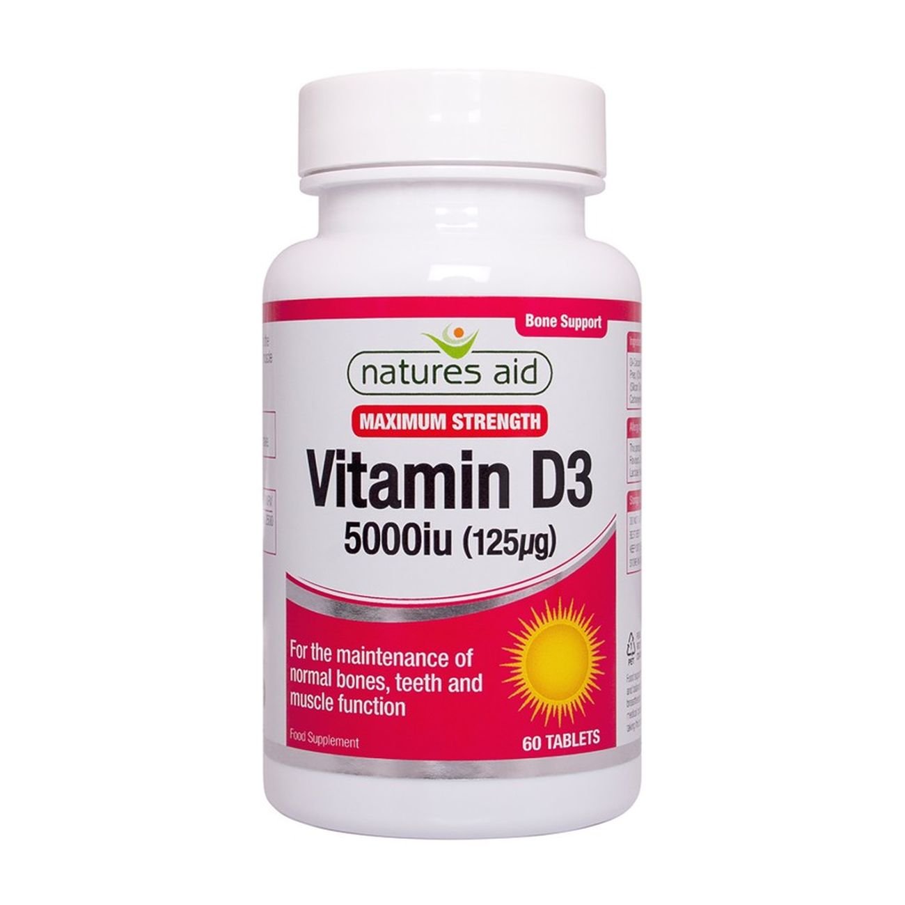 Maximum Strength Vitamin D3 5000iu 60 Tablets - Eco Natural Products - Natures Aid - Vitamins & Supplements