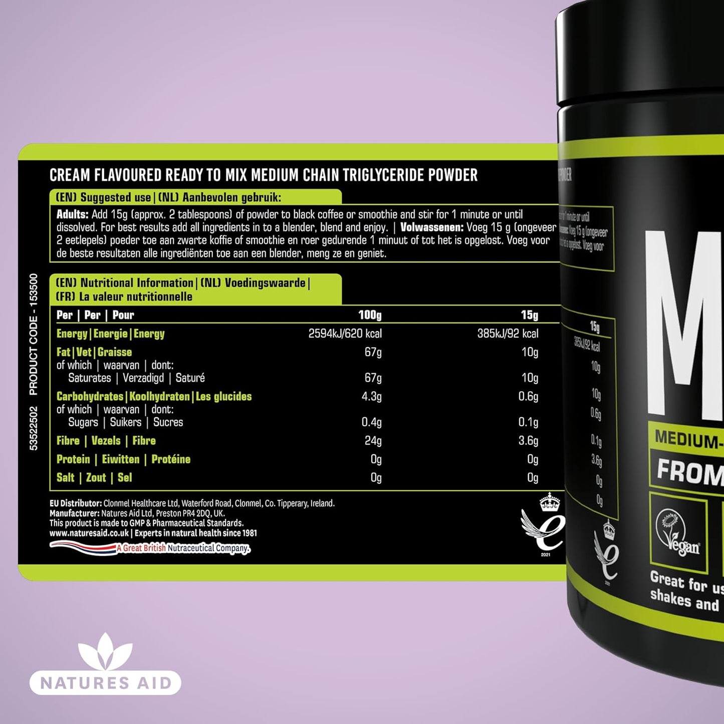 MCT Oil Coffee Creamer Powder 225g - Natures Aid - Food Supplements - Eco Natural Products