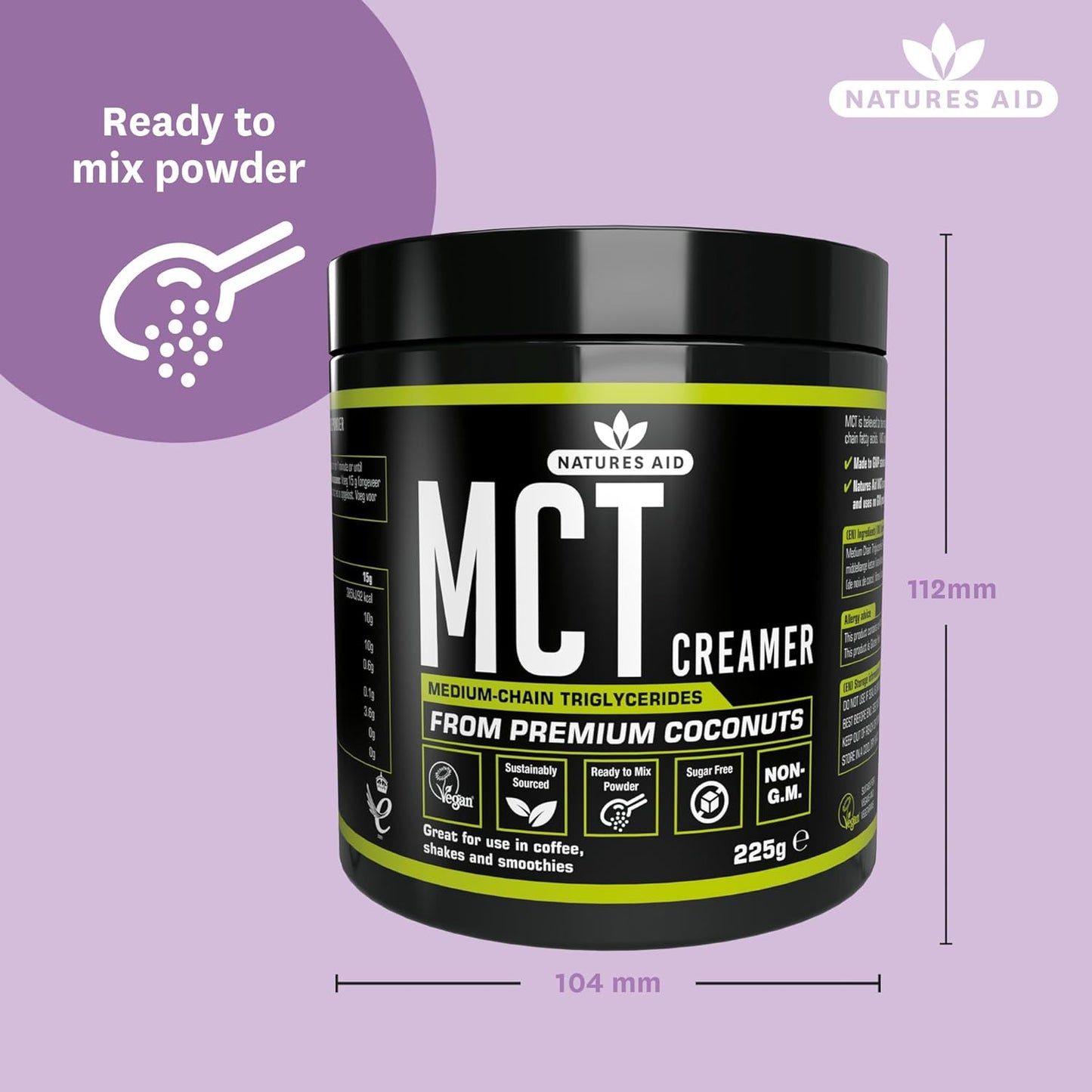 MCT Oil Coffee Creamer Powder 225g - Natures Aid - Food Supplements - Eco Natural Products