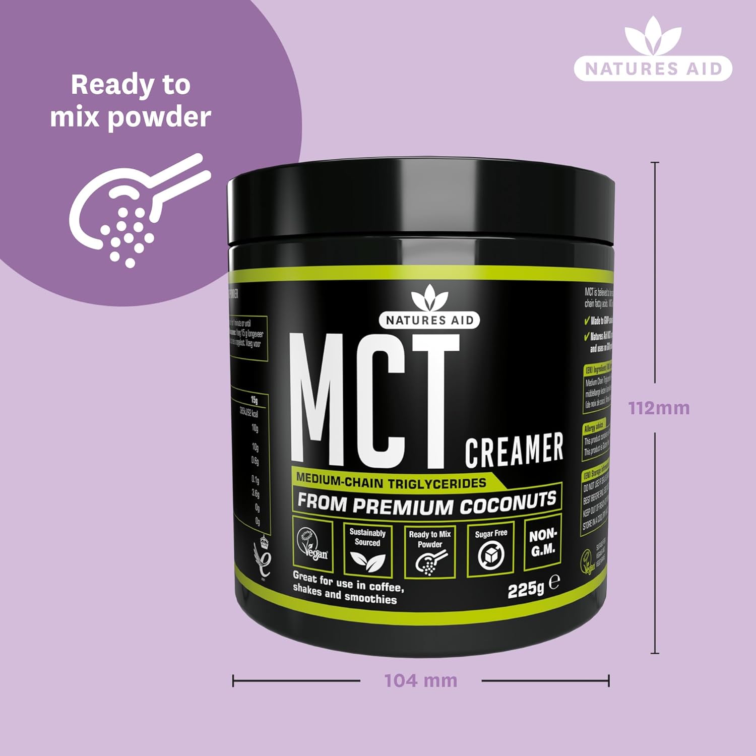 MCT Oil Coffee Creamer Powder 225g - Natures Aid - Food Supplements - Eco Natural Products