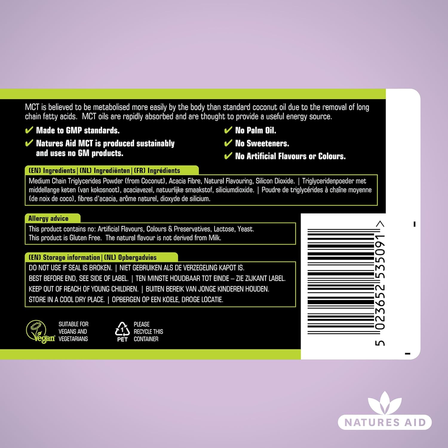 MCT Oil Coffee Creamer Powder 225g - Natures Aid - Food Supplements - Eco Natural Products