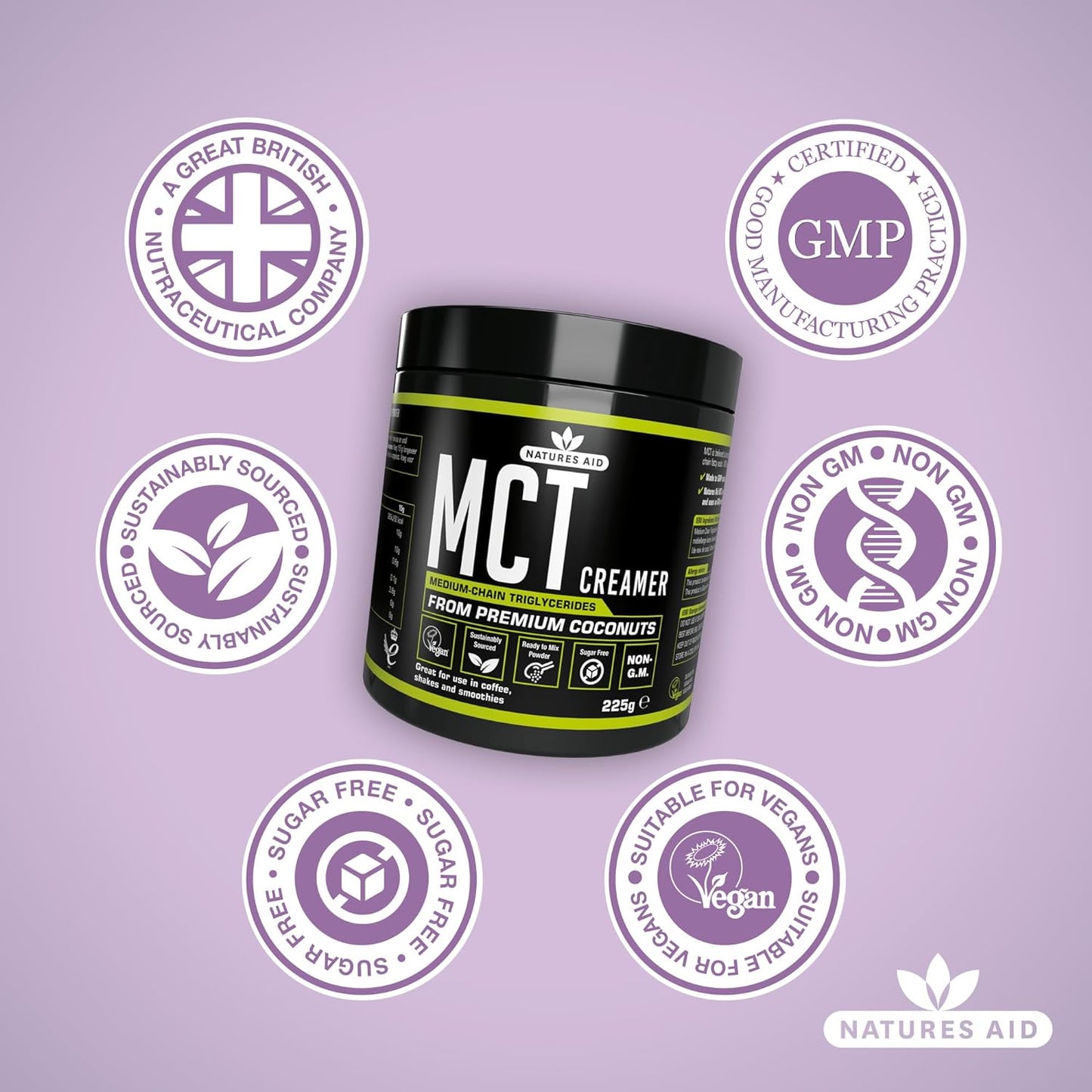 MCT Oil Coffee Creamer Powder 225g - Natures Aid - Food Supplements - Eco Natural Products