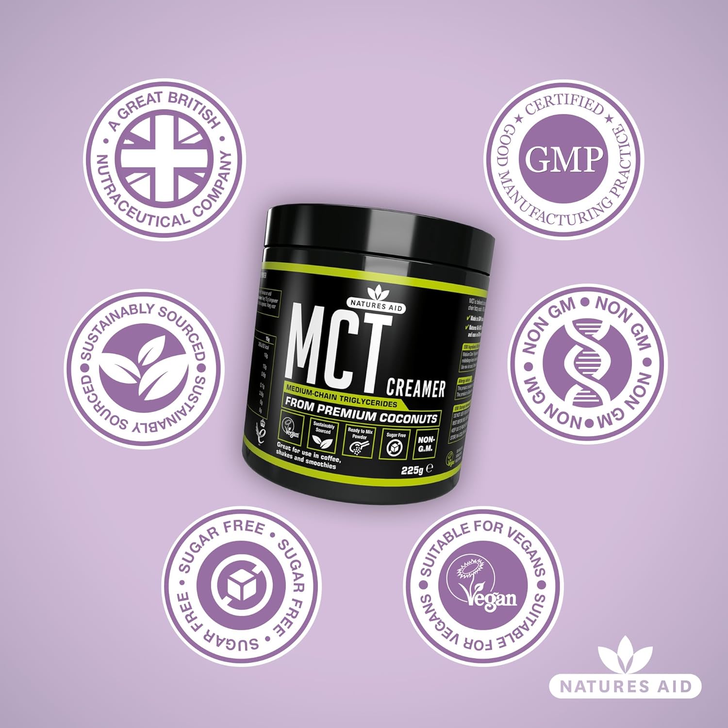 MCT Oil Coffee Creamer Powder 225g - Natures Aid - Food Supplements - Eco Natural Products