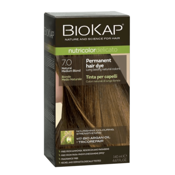 Medium Blond 7.0 Rapid Permanent Hair Dye 140ml - Eco Natural Products - BioKap - Hair Color