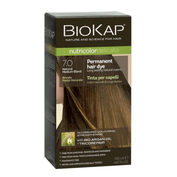 Medium Blond 7.0 Rapid Permanent Hair Dye 140ml - BioKap - Hair Color - Eco Natural Products