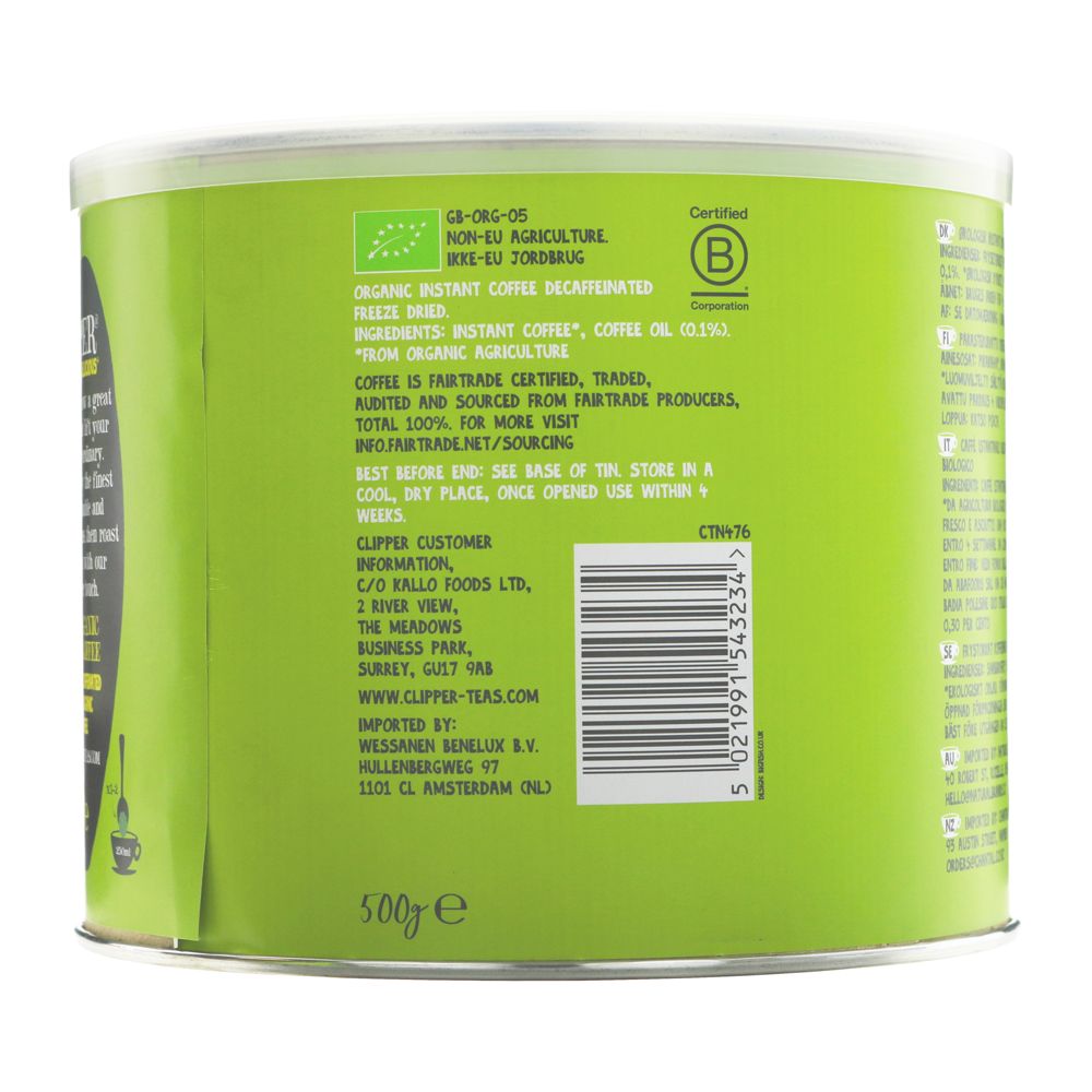 Medium Roast Arabica Decaf Coffee 500g - Clipper - Instant Coffee - Eco Natural Products