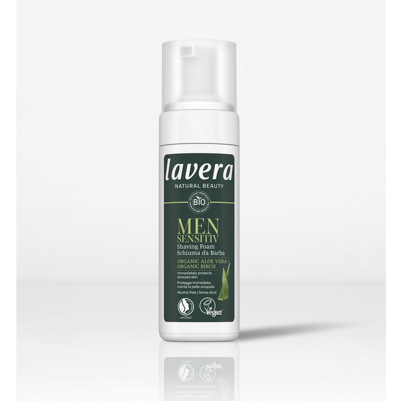 Lavera Men Sensitiv Gentle Shaving Foam 150ml bottle front view lifestyle image