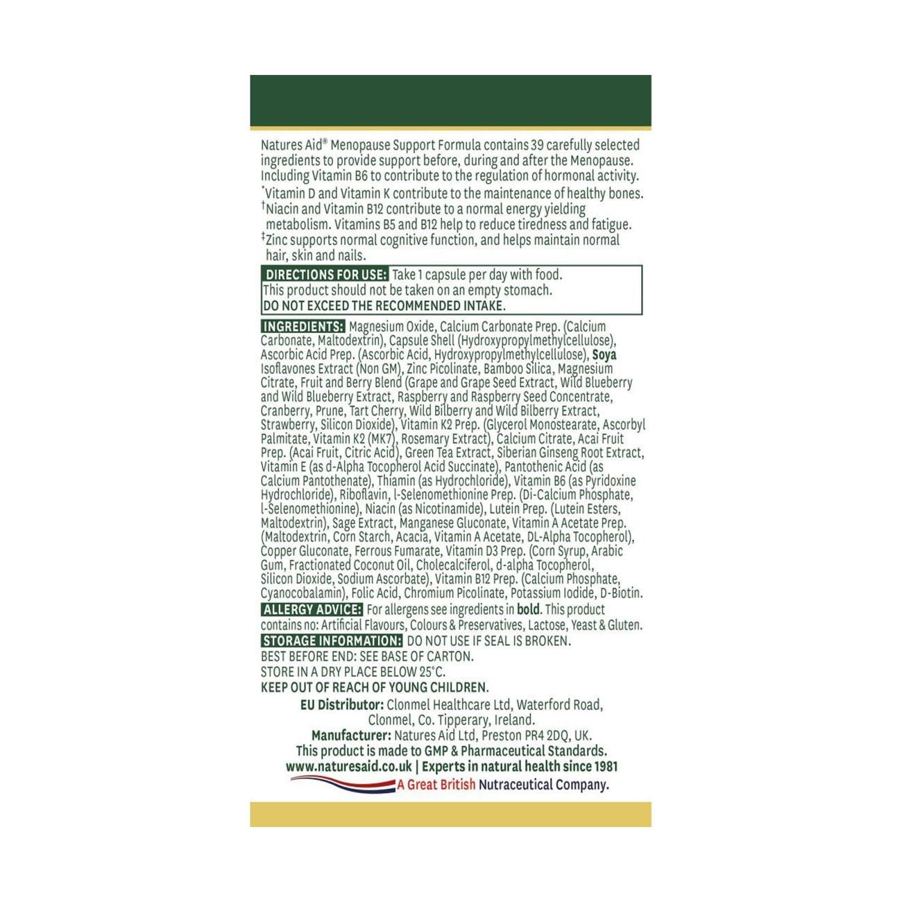 Menopause Support Formula 30 Capsules - Natures Aid - Food Supplements - Eco Natural Products