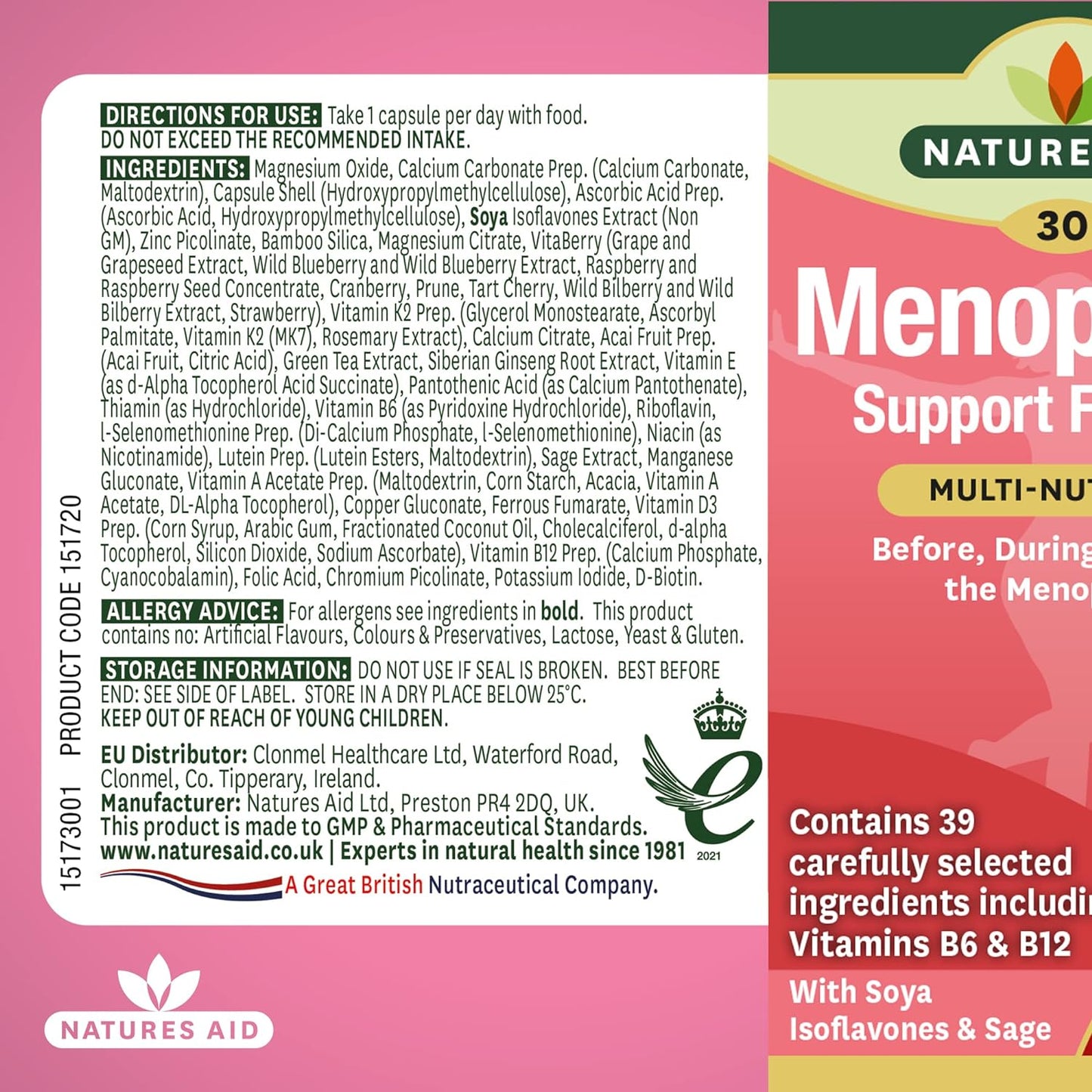Menopause Support Formula 30 Capsules - Natures Aid - Food Supplements - Eco Natural Products