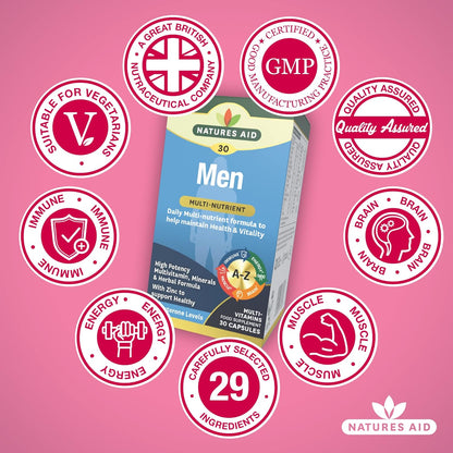 Men's Multi - Vitamins & Minerals 30 Capsules - Natures Aid - Vitamins & Supplements - Eco Natural Products