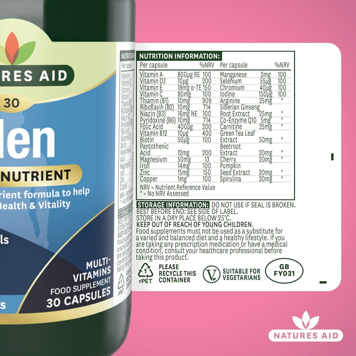 Men's Multi - Vitamins & Minerals 30 Capsules - Natures Aid - Vitamins & Supplements - Eco Natural Products