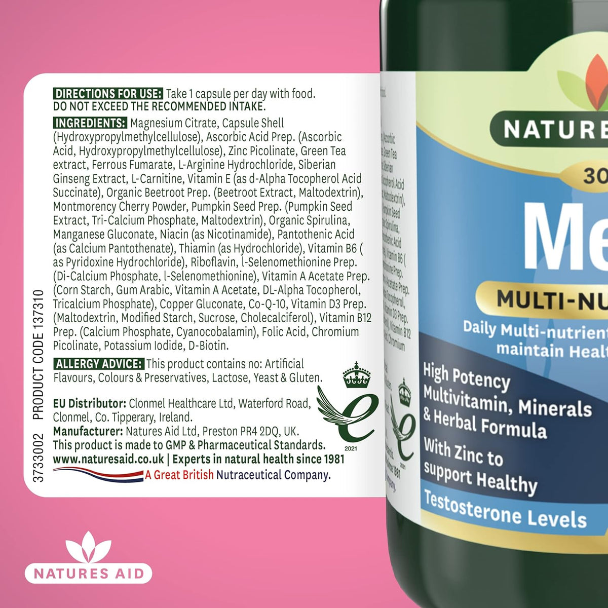 Men's Multi - Vitamins & Minerals 30 Capsules - Natures Aid - Vitamins & Supplements - Eco Natural Products
