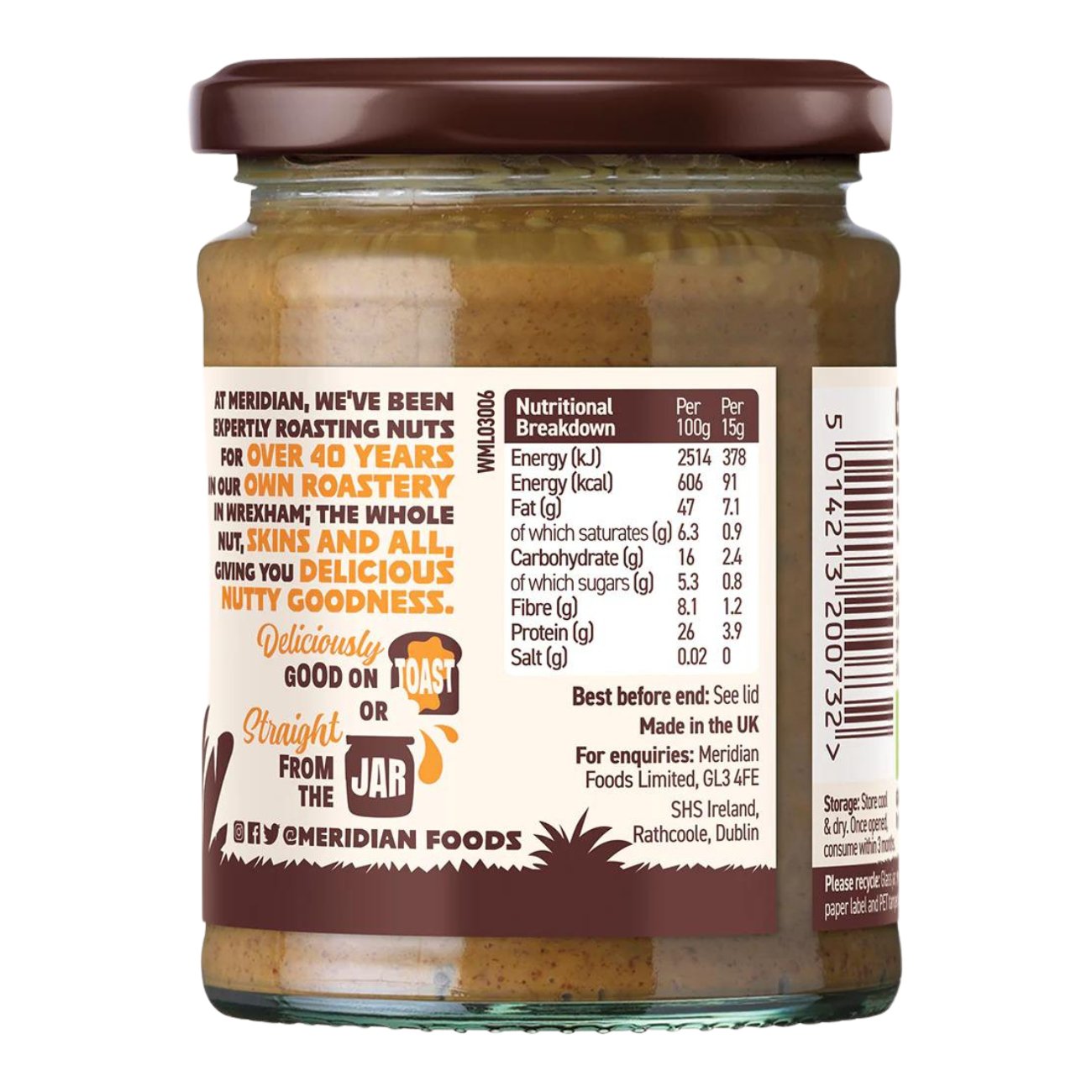 Meridian Crunchy Peanut Butter 100% 280g - Meridian - Peanut Butter - Eco Natural Products