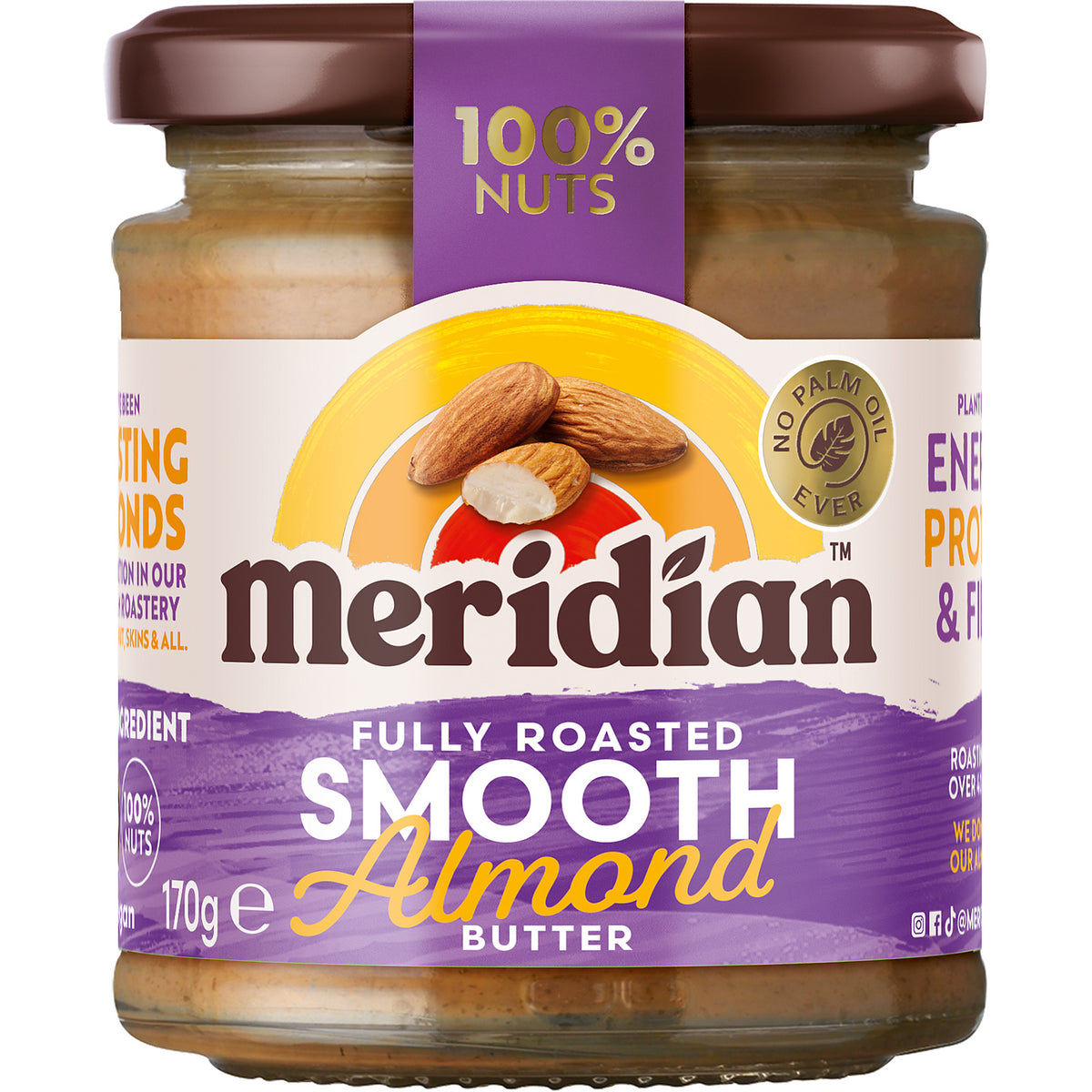 Meridian Smooth Almond Butter 170g glass jar front