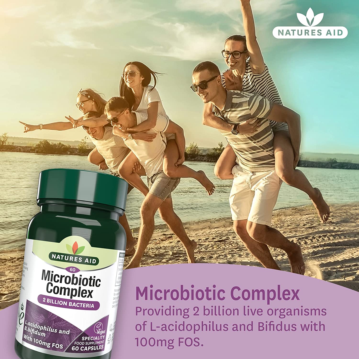 Microbiotic Complex 60 Capsules - Eco Natural Products - Natures Aid - Vitamins & Supplements