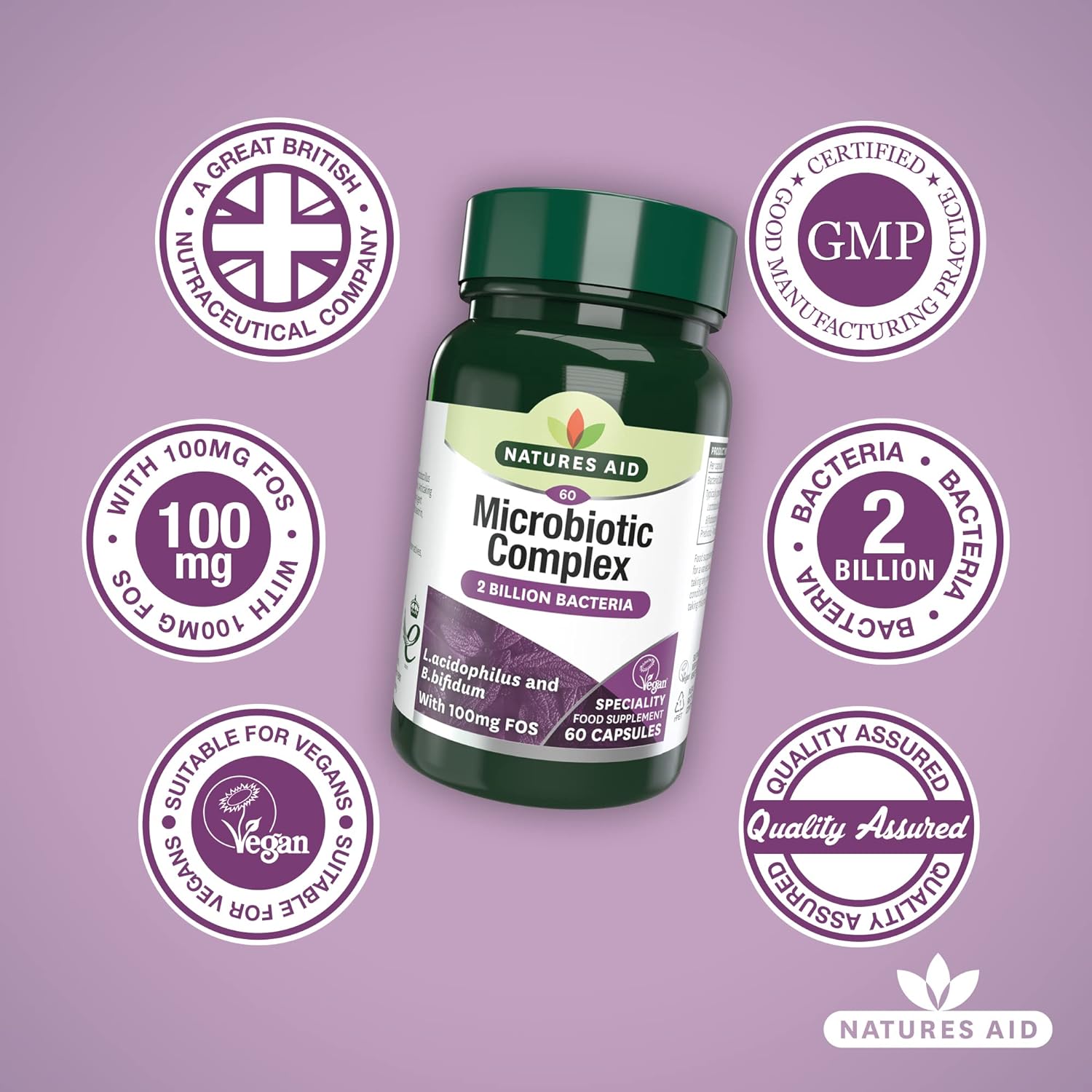 Microbiotic Complex 60 Capsules - Eco Natural Products - Natures Aid - Vitamins & Supplements