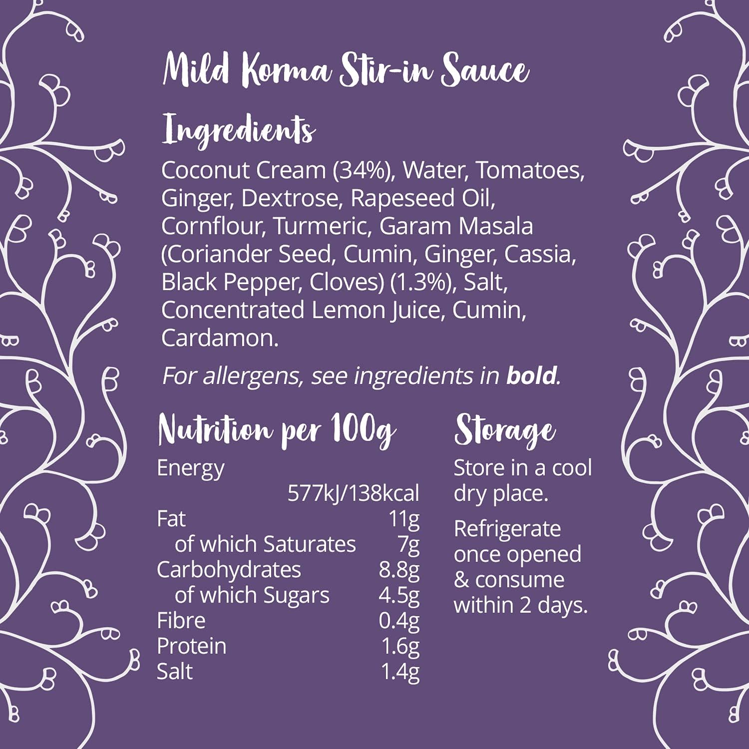 Mild Korma Stir - in Sauce Low FODMAP 260g - Eco Natural Products - Bays Kitchen - Sauces