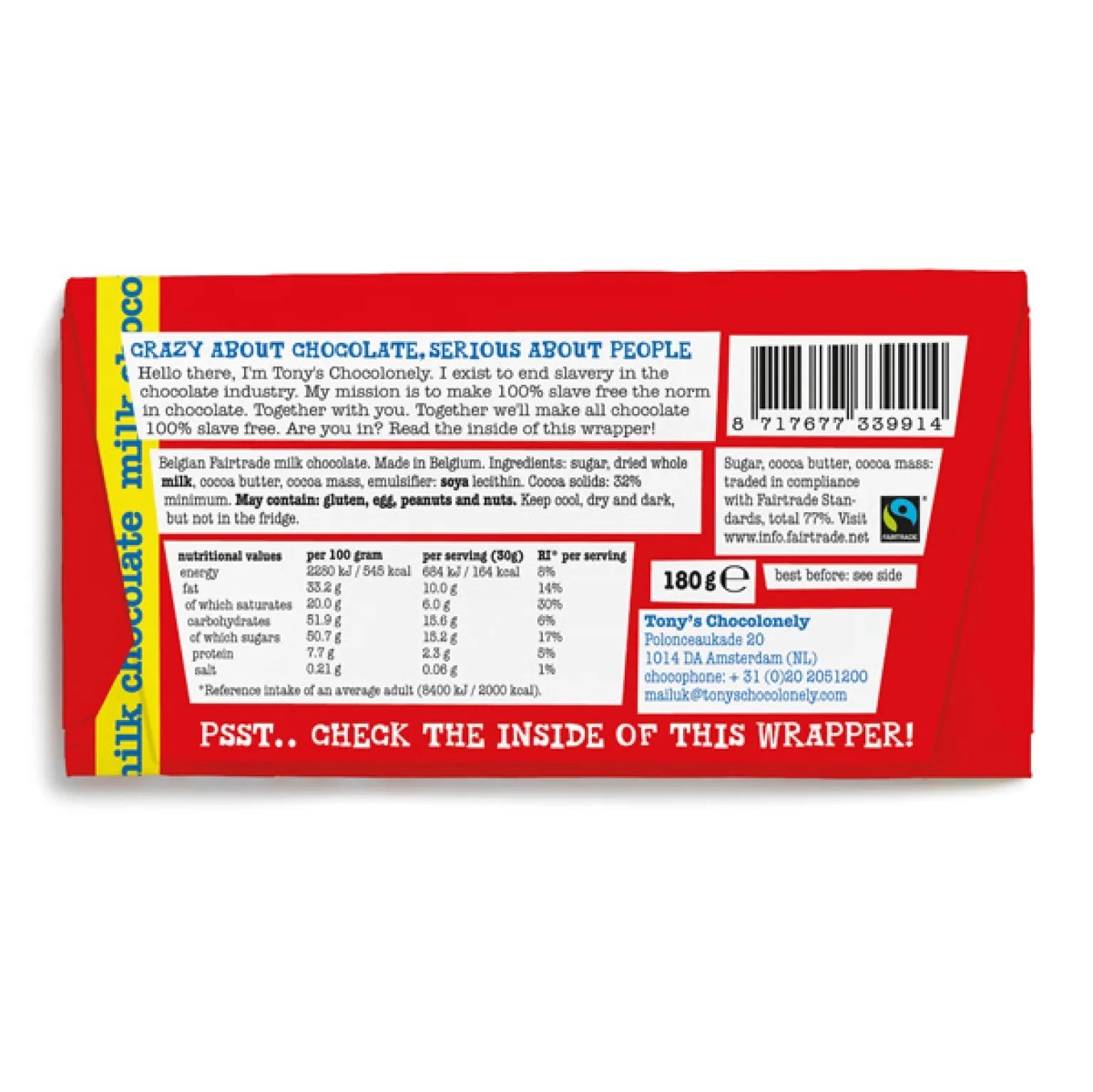 Milk Chocolate Bar 180g BBE 21.12.2025 - Tony's Chocolonely - Chocolate Bar - Tony's Chocolonely