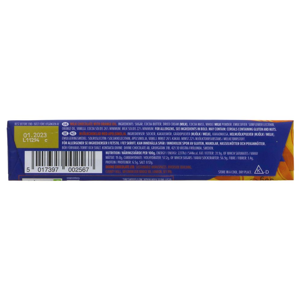 Milk Chocolate Orange Small Bar 35g - Eco Natural Products - Divine Chocolate - Chocolate