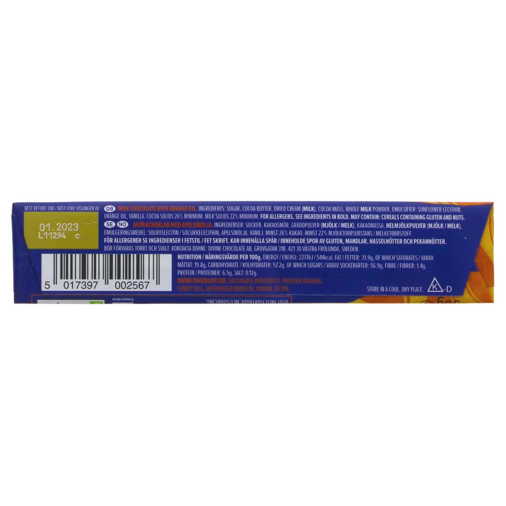 Milk Chocolate Orange Small Bar 35g - Divine Chocolate - Chocolate - Eco Natural Products