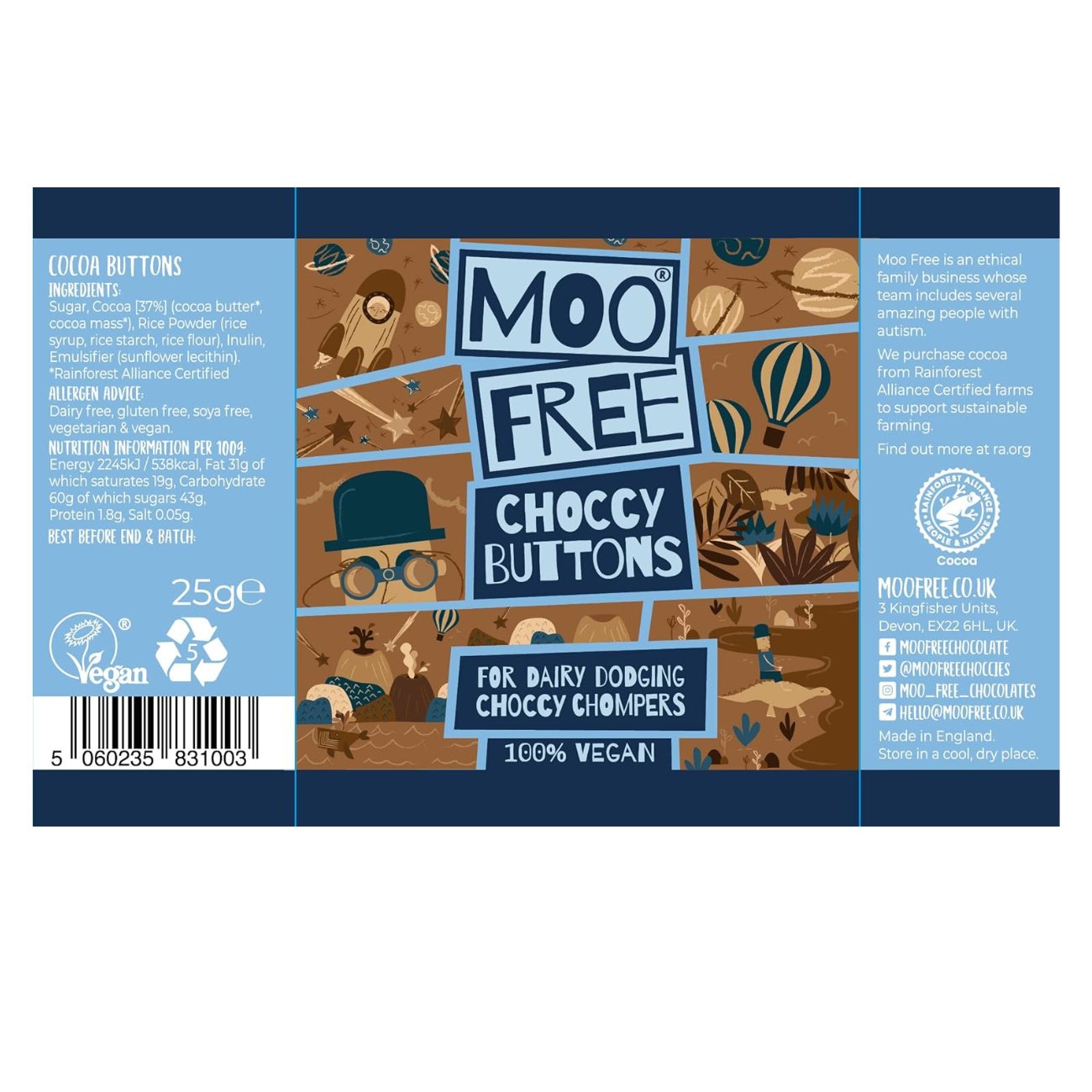 Milk Chocolate Vegan & Dairy Free Buttons 25g - Eco Natural Products - Moo Free - Chocolate