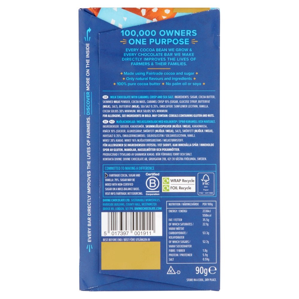Milk Chocolate with Toffee & Sea Salt Bar 90g - Divine Chocolate - Chocolate - Eco Natural Products