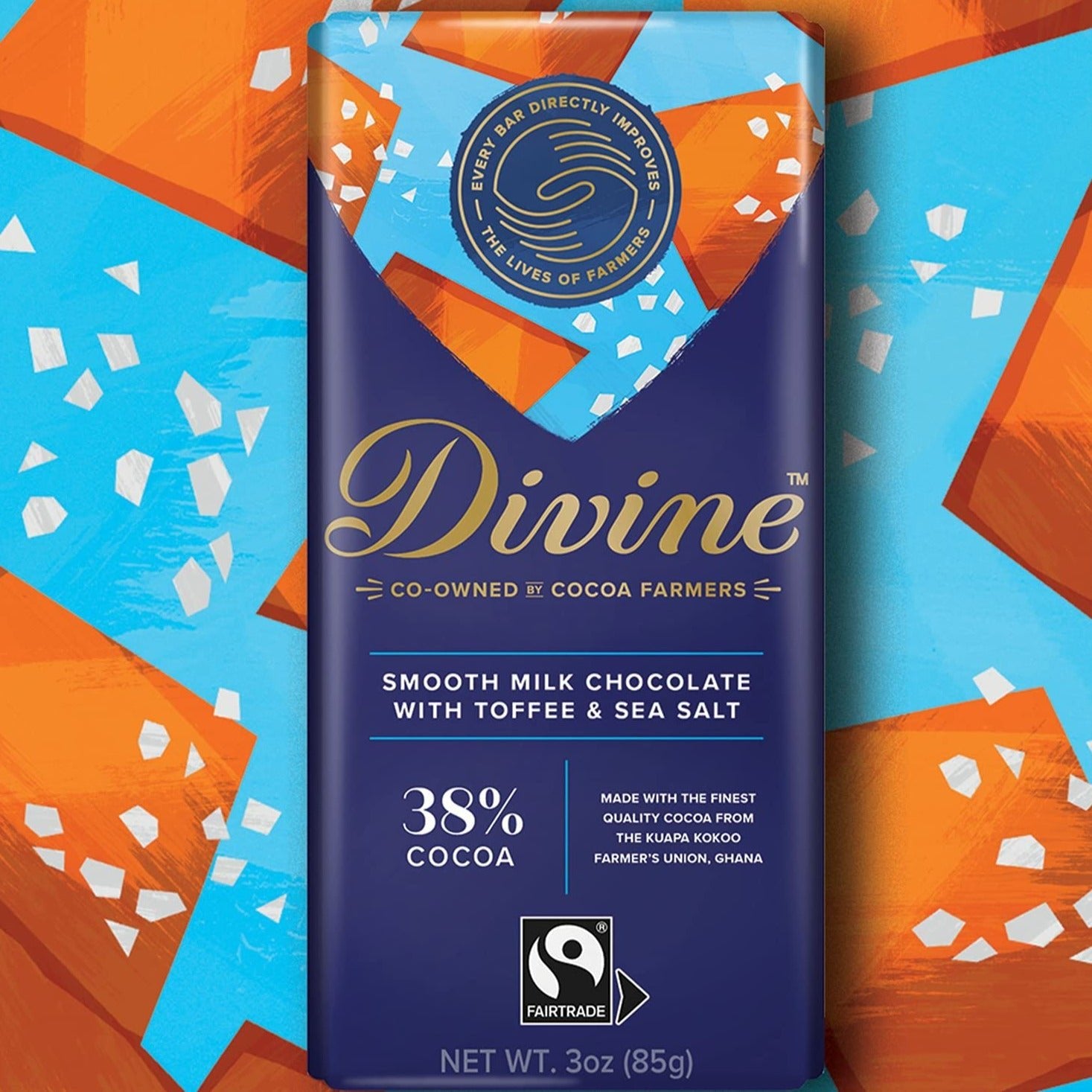 Milk Chocolate with Toffee & Sea Salt Bar 90g - Divine Chocolate - Chocolate - Eco Natural Products