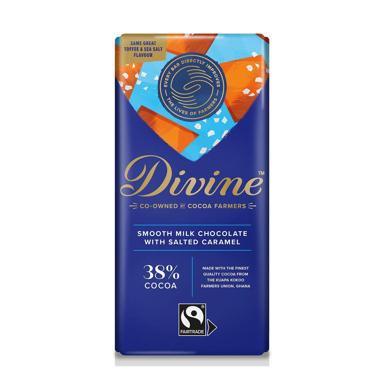 Milk Chocolate with Toffee & Sea Salt Bar 90g - Divine Chocolate - Chocolate - Eco Natural Products