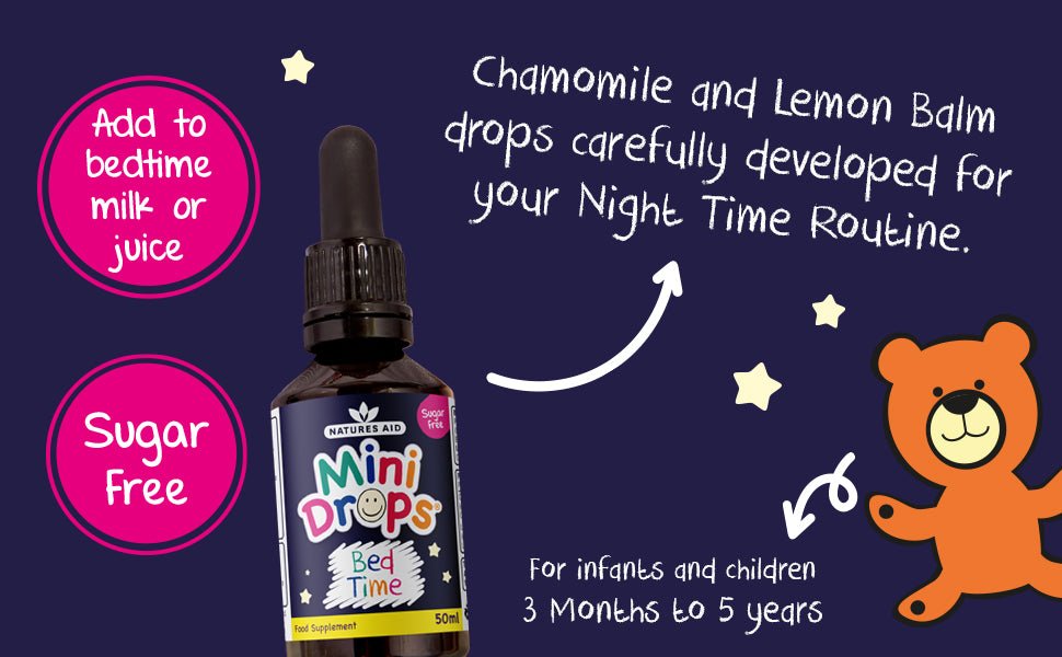 Mini Drops Bed Time Chamomile & Lemon Balm 50ml - Natures Aid - Vitamins & Supplements - Eco Natural Products