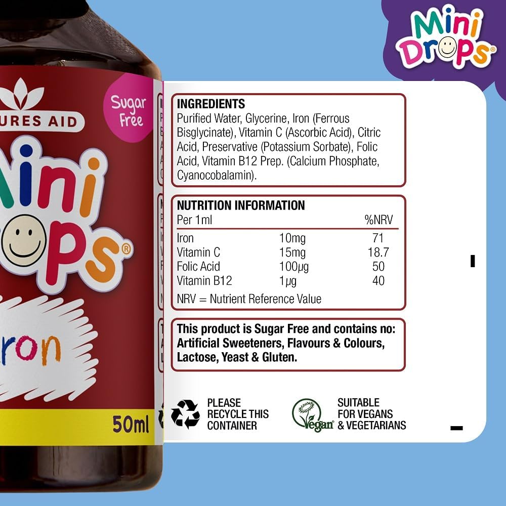 Mini Drops Iron 50ml - Natures Aid - Vitamins & Supplements - Eco Natural Products