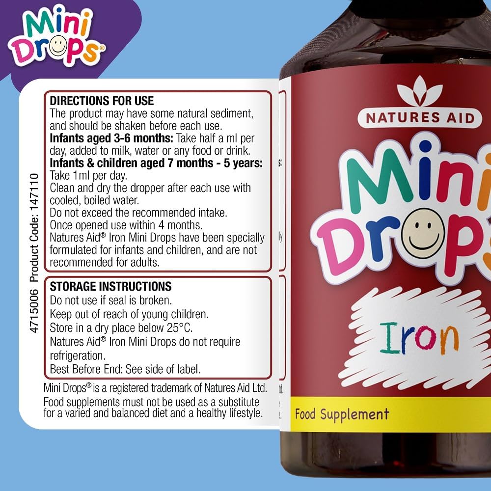 Mini Drops Iron 50ml - Eco Natural Products - Natures Aid - Vitamins & Supplements