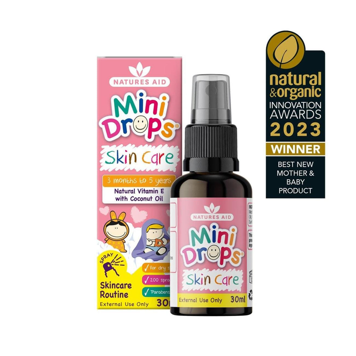 Mini Drops Skin Care Vitamin E Oil Spray 30ml BBE 31.03.2026 - Natures Aid - Food Supplements - Natures Aid