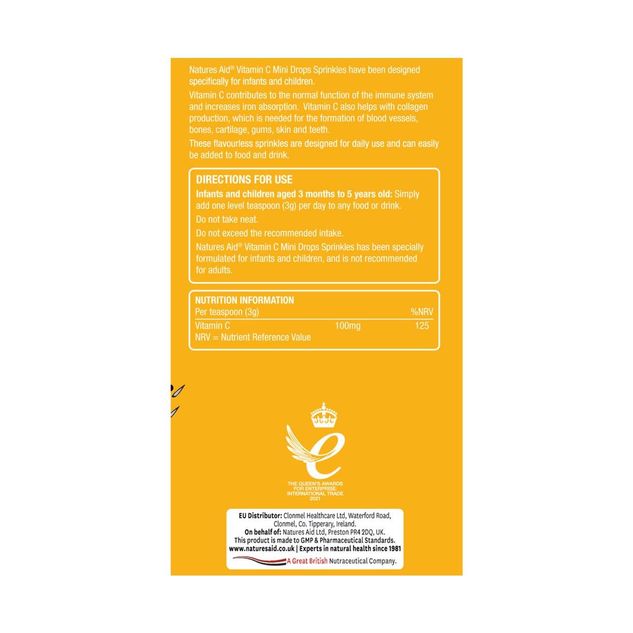 Mini Drops Sprinkles Vitamin C 90g BBE 31.10.2025 - Natures Aid - Natures Aid