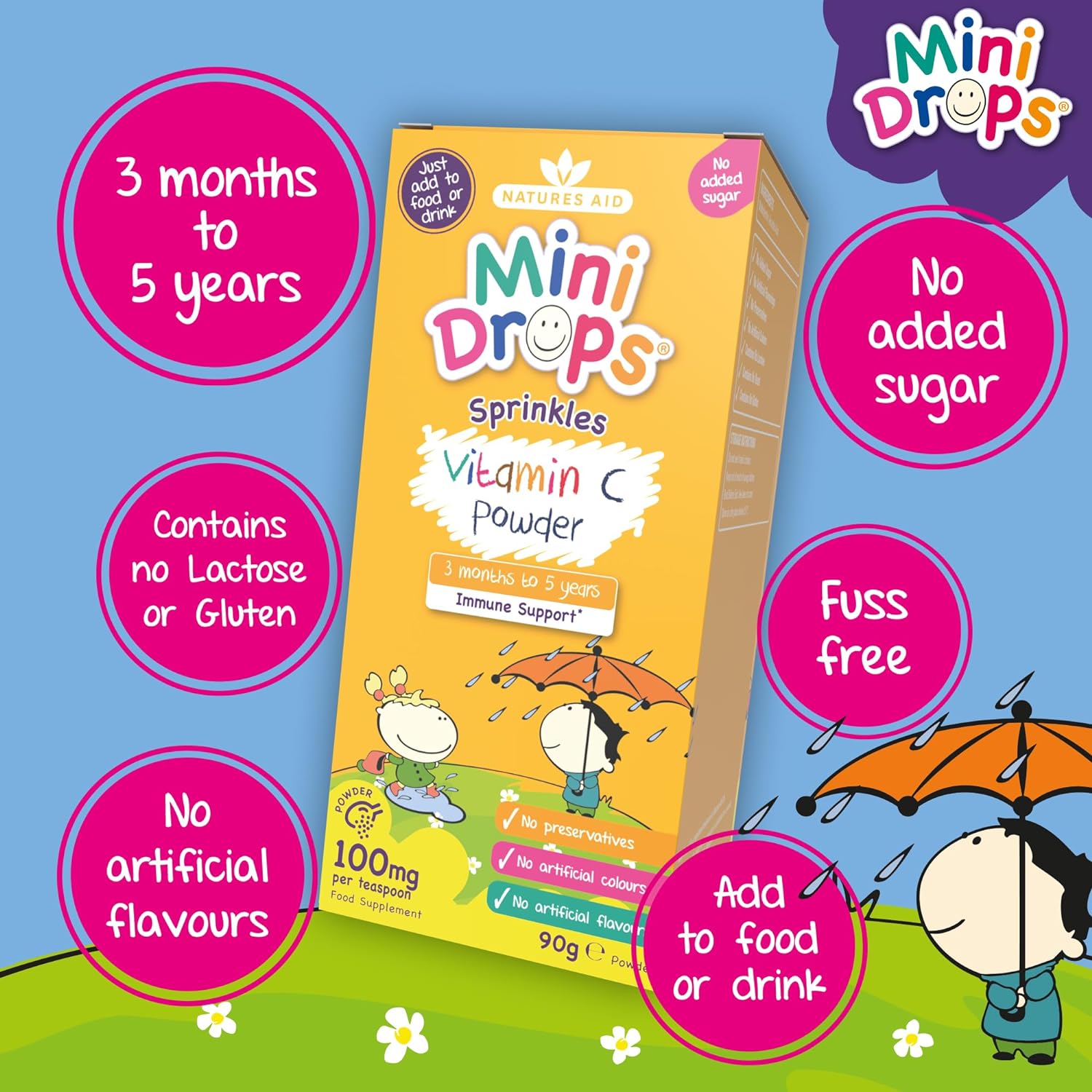 Mini Drops Sprinkles Vitamin C 90g - Natures Aid - Vitamins & Supplements - Eco Natural Products