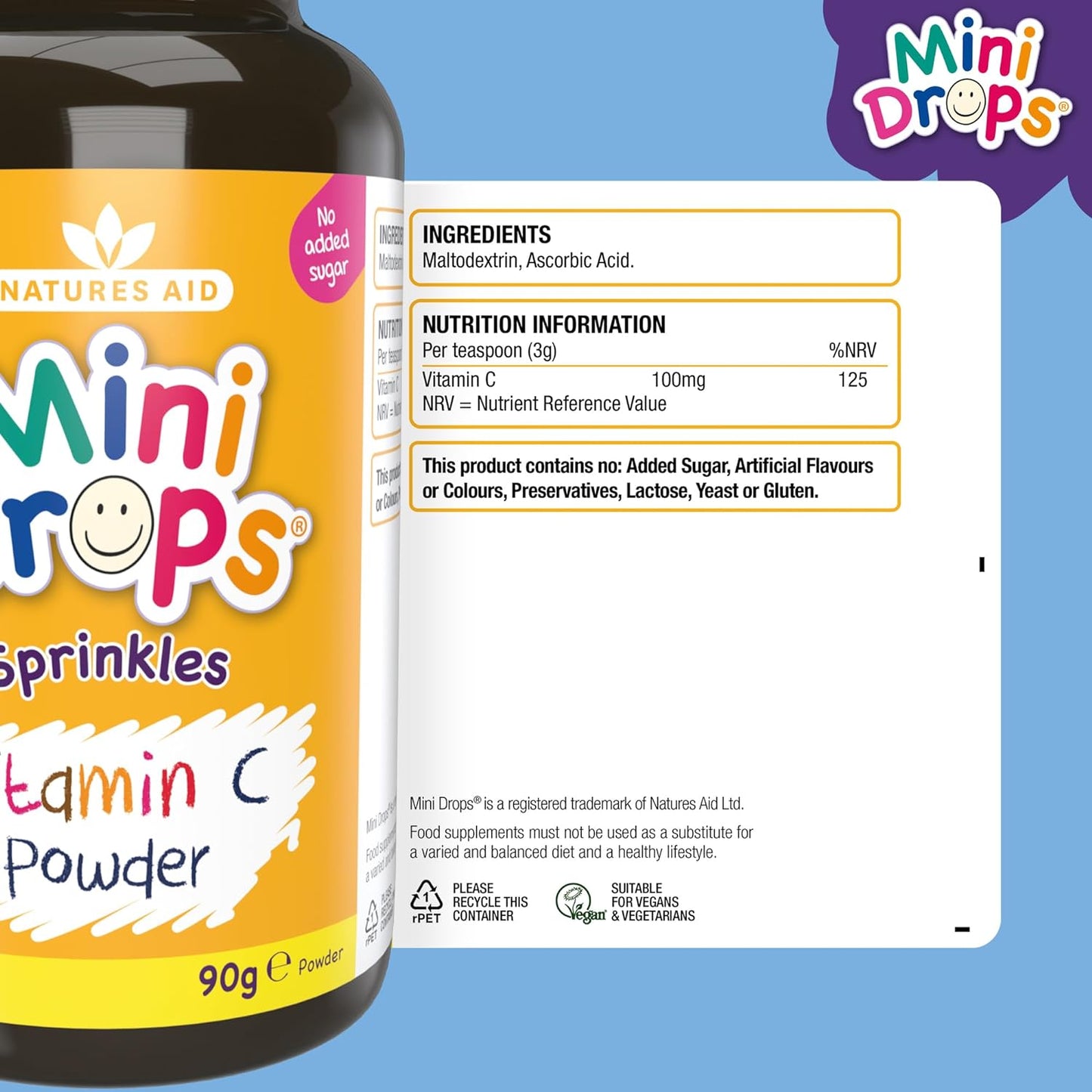 Mini Drops Sprinkles Vitamin C 90g - Natures Aid - Vitamins & Supplements - Eco Natural Products