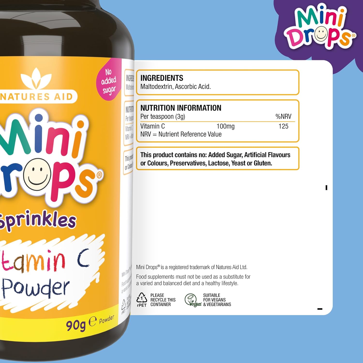 Mini Drops Sprinkles Vitamin C 90g - Natures Aid - Vitamins & Supplements - Eco Natural Products
