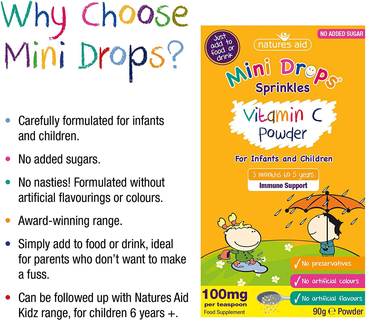 Mini Drops Sprinkles Vitamin C 90g - Natures Aid - Vitamins & Supplements - Eco Natural Products