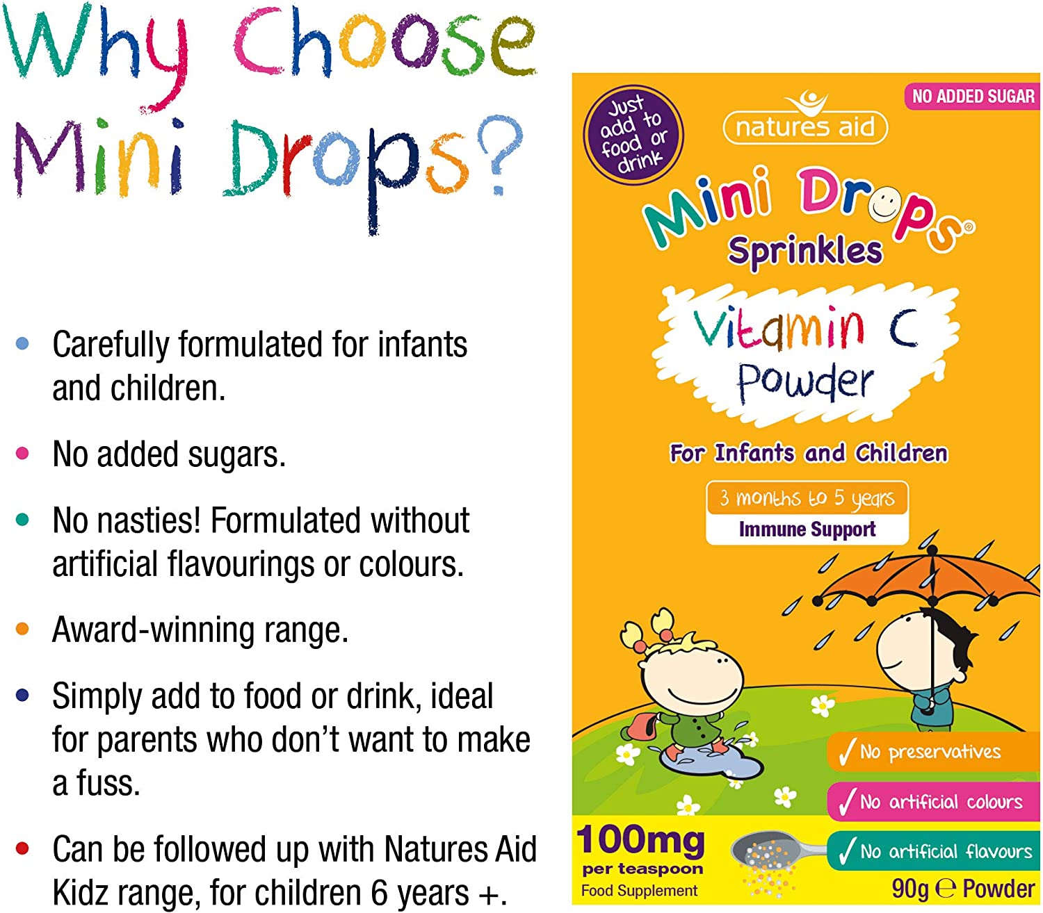 Mini Drops Sprinkles Vitamin C 90g - Natures Aid - Vitamins & Supplements - Eco Natural Products