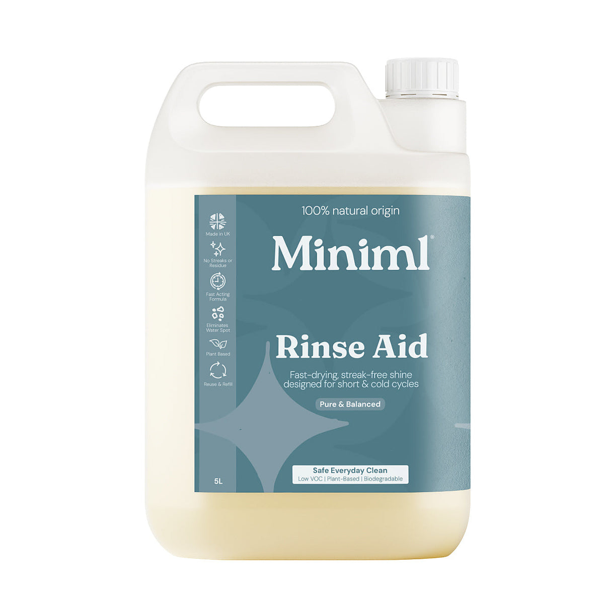 Miniml Rinse Aid Fragrance Free 5L refill bottle