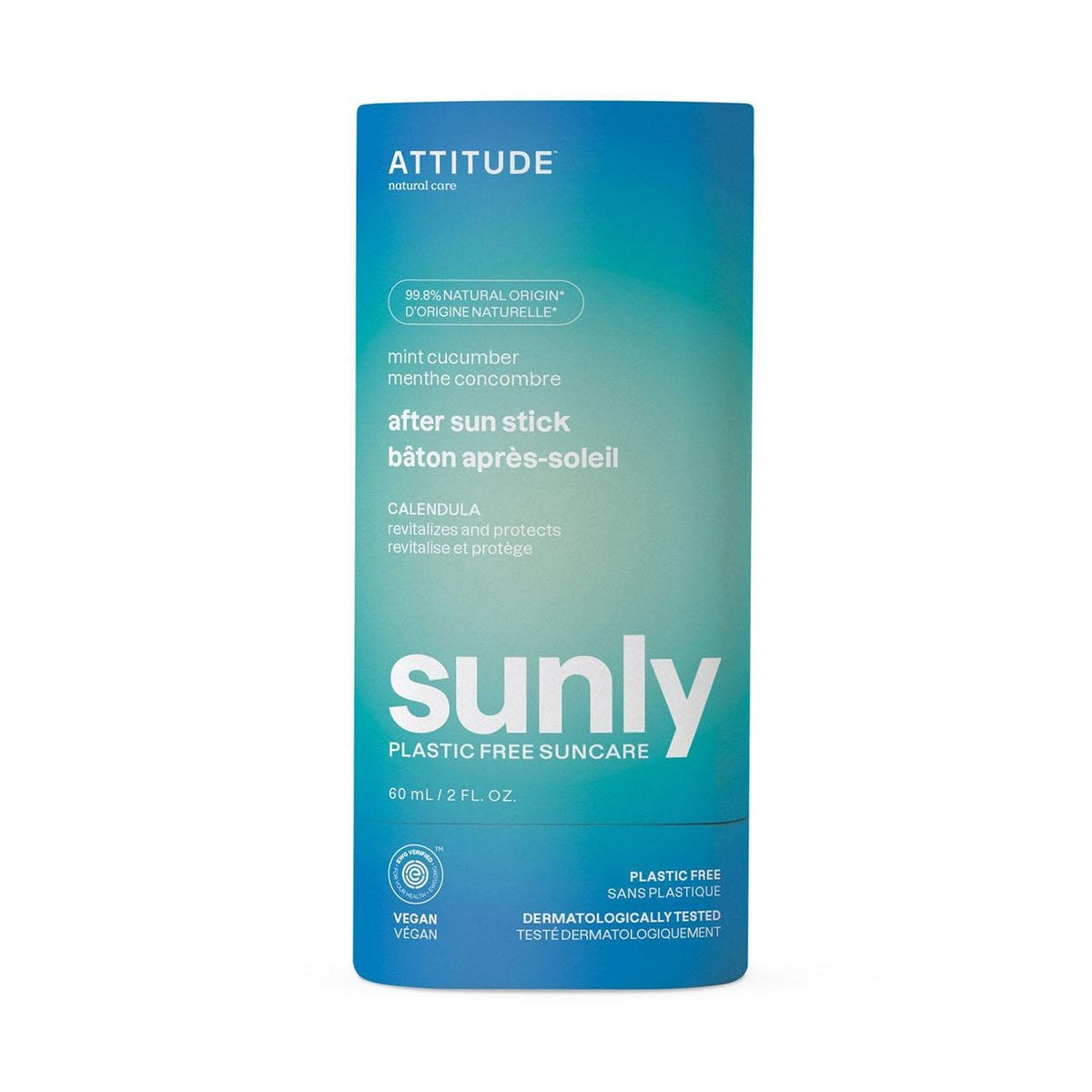 Attitude Sunly After Sun Stick – Mint & Cucumber in biodegradable packaging