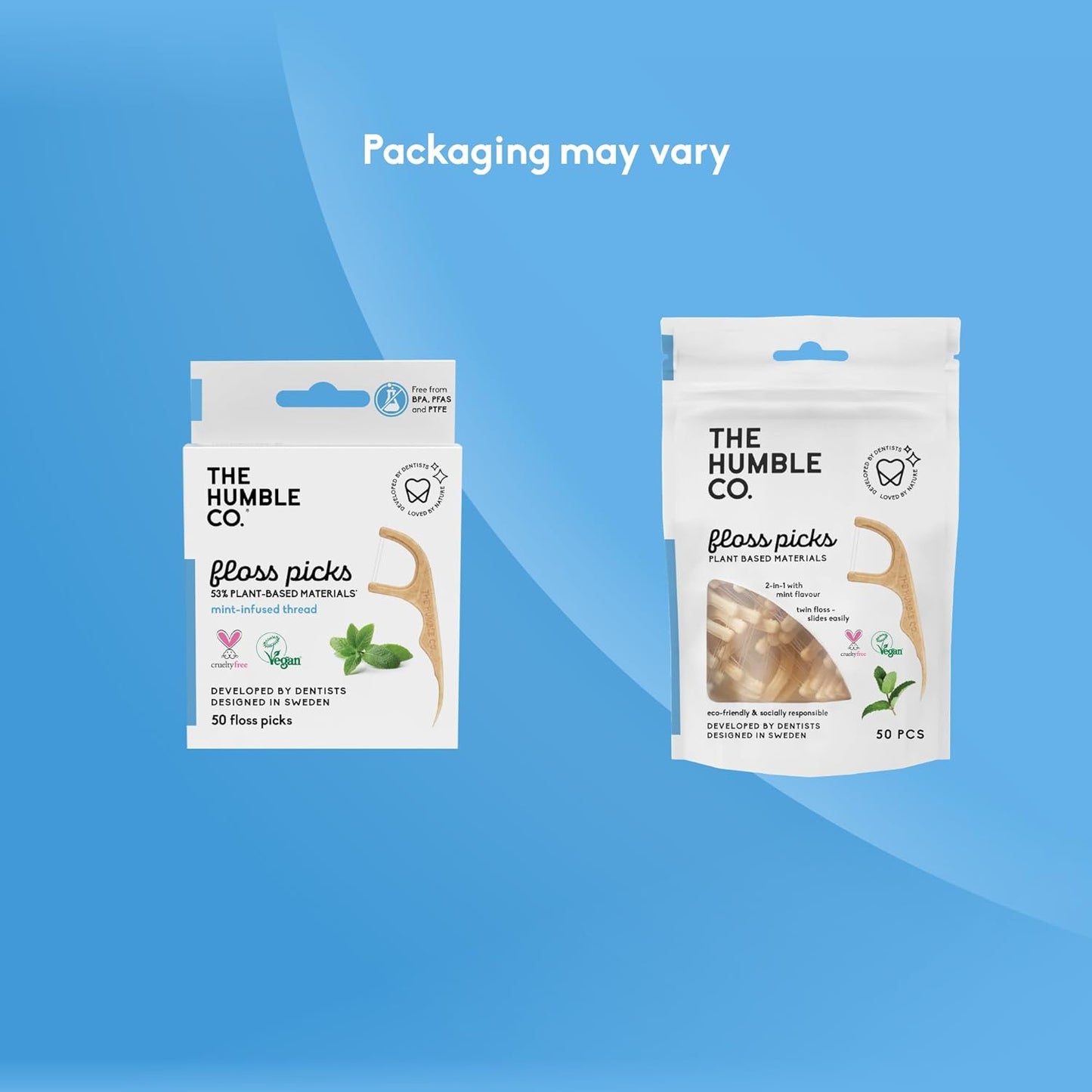 Mint Floss Picks 50pack - Humble Brush - Floss Picks - Eco Natural Products