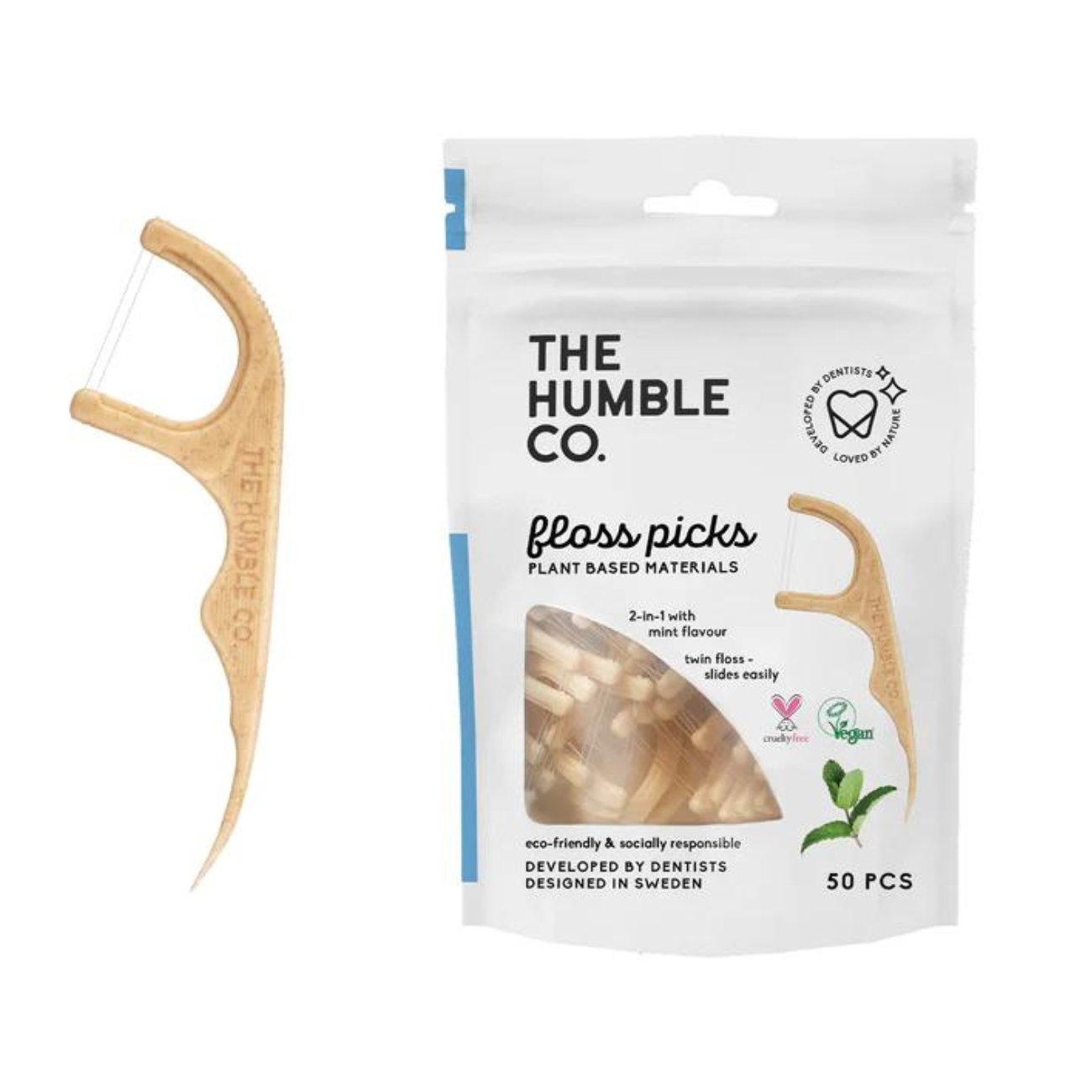 Mint Floss Picks 50pack - Humble Brush - Floss Picks - Eco Natural Products