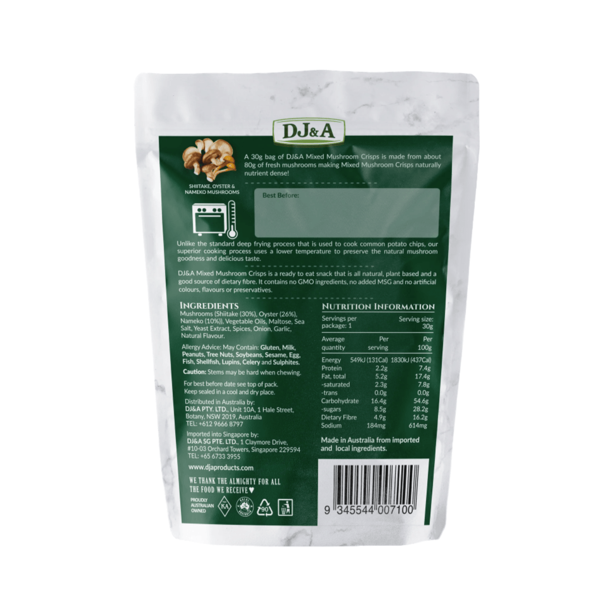 Mixed Mushroom Crisps 30g - DJ & A - Chips - Eco Natural Products