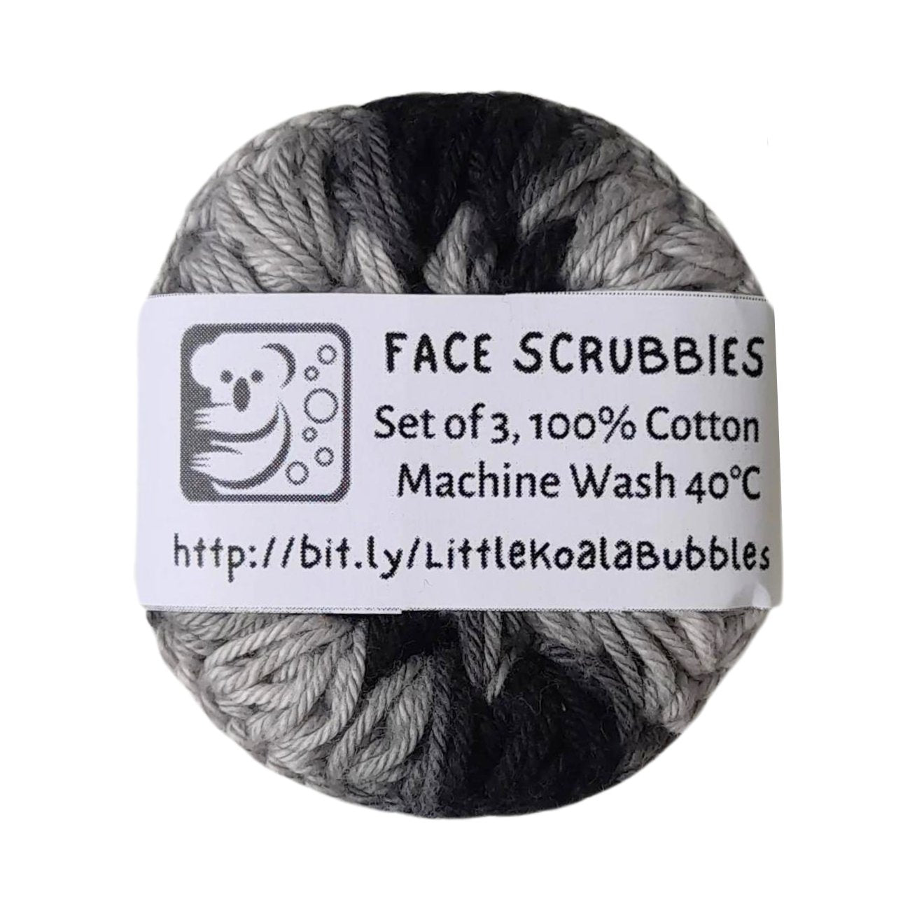 Monochrome 100% Cotton Face Scrubbies 3pcs - Little Koala Bubbles - Cleansing Pad - Eco Natural Products